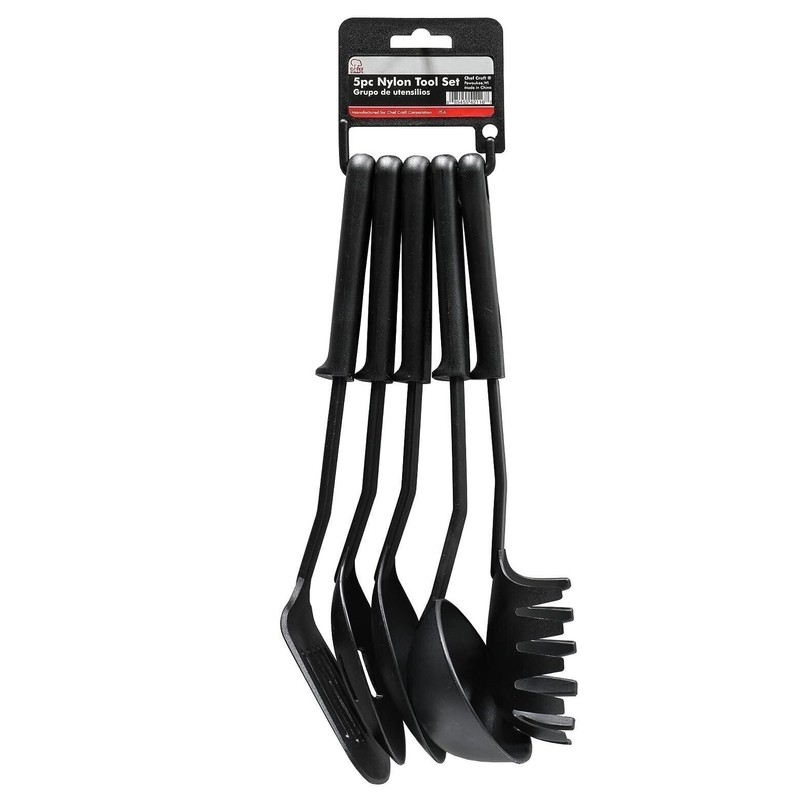 5pc Nylon Kitchen Cooking Tool Set - Turner Slot Mixing Spoon Ladle & Pasta Fork gallery