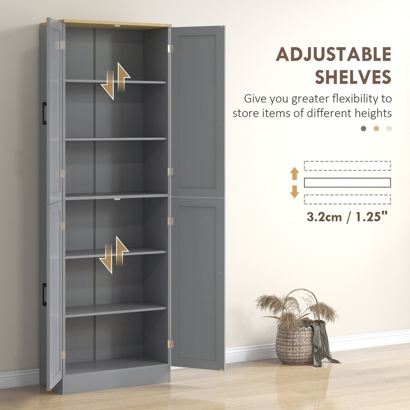 HOMCOM 67" Kitchen Pantry Storage Cabinet w/ Shelves, Distressed Gray gallery