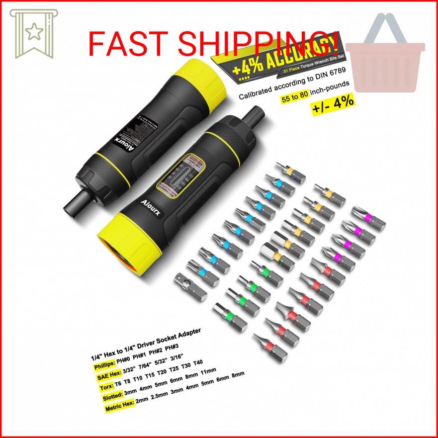 Aiourx Torque Screwdriver Set, 10-80 Inch Pounds lbs, 31 Piece 1/4" Drive Torque gallery