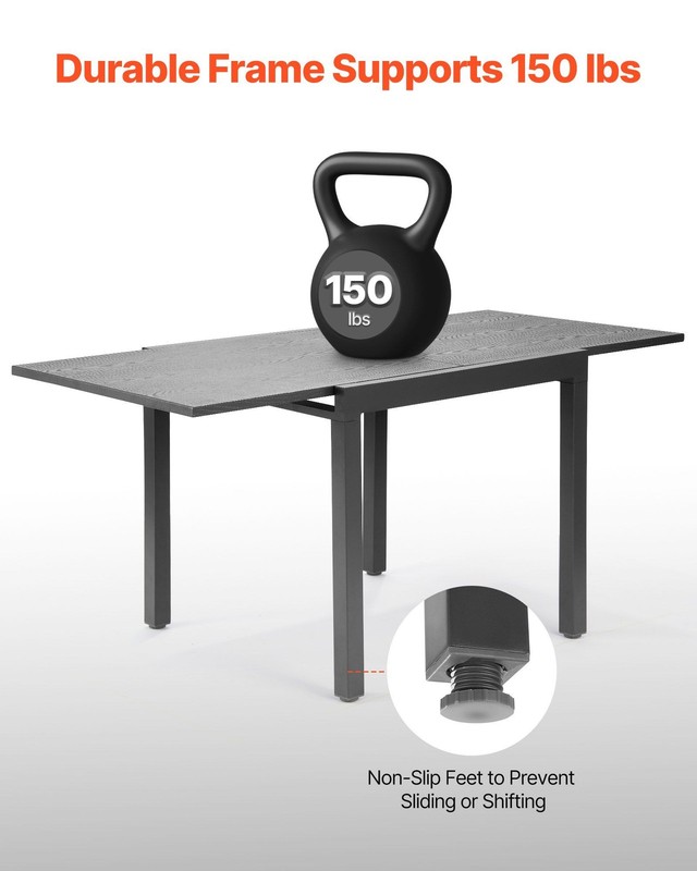 Adjustable Outdoor Rectangular Table 32-73in Seating 6 Durable Gray gallery