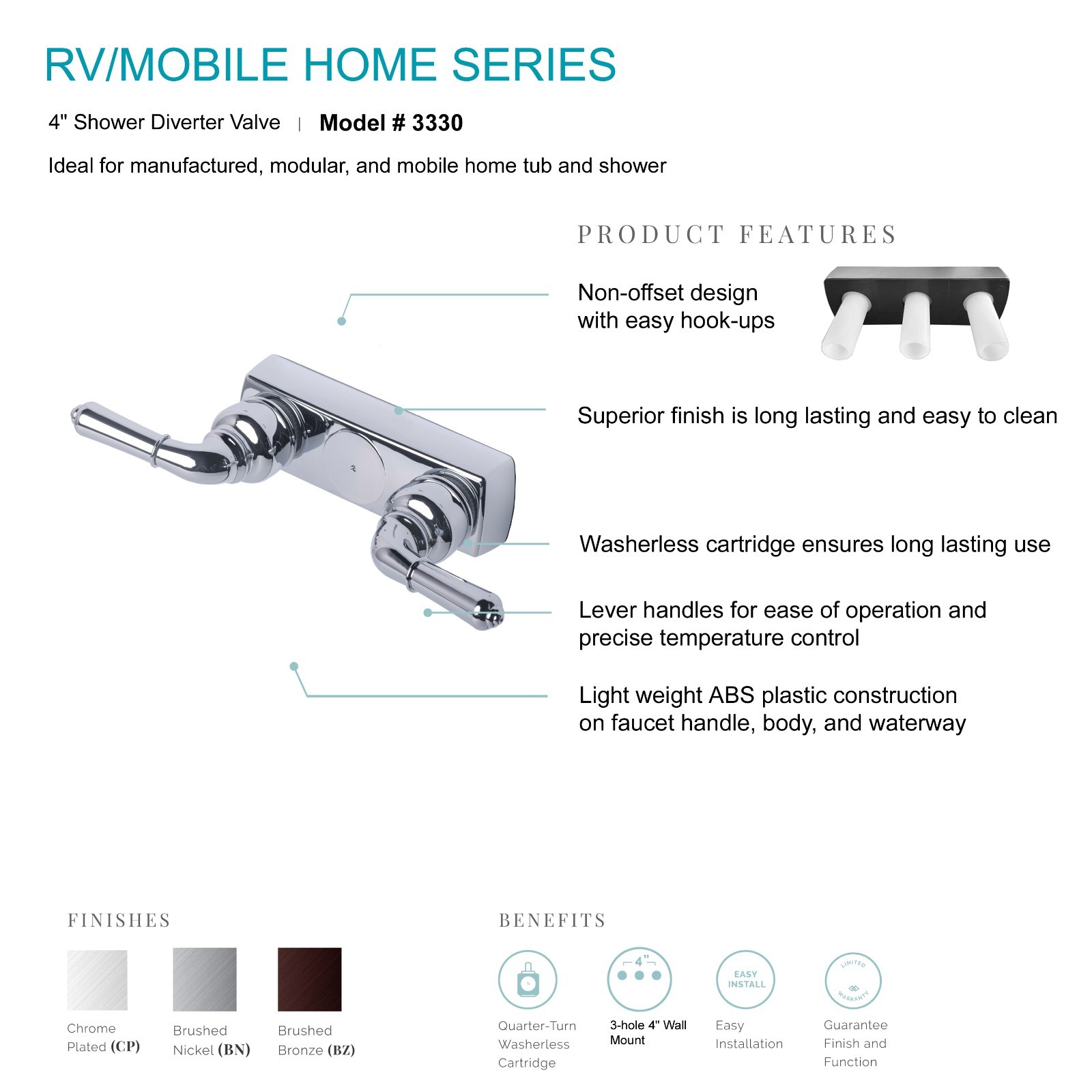 Mobile Home Two Handle 4" Shower Faucet Valve Chrome Finish gallery