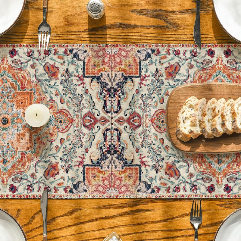 Boho Orange Table Runner for Fall Home Decor gallery