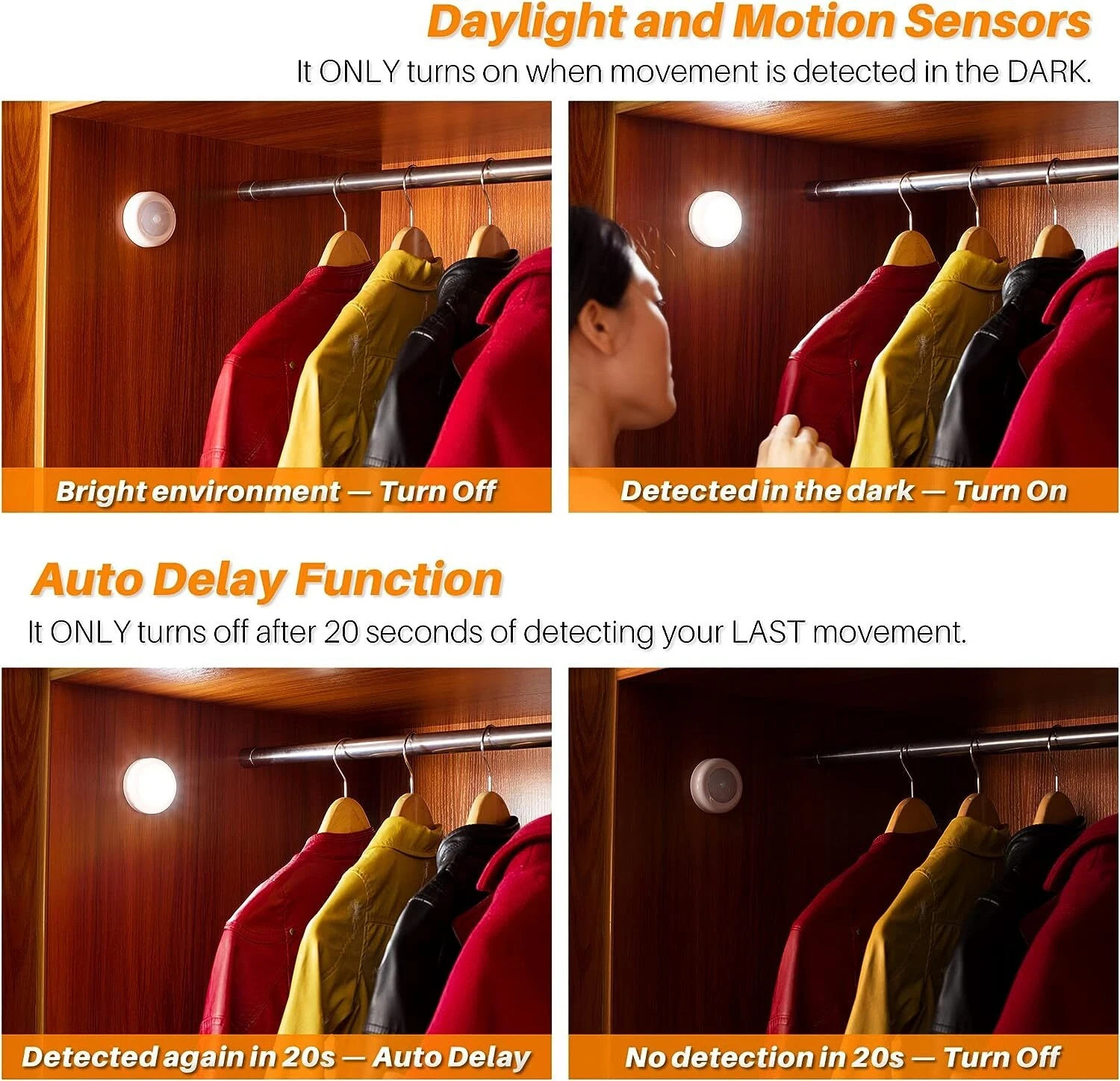 Motion Sensor Lights Indoor High Cri Stick On Stair Puck Lights Battery Operated gallery