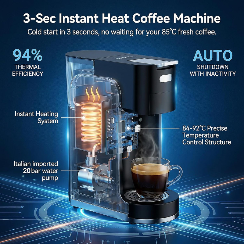 Versatile Single Serve Coffee Maker: Hot/Iced, 20 Bar Espresso, 3 Sec Heat-Up gallery