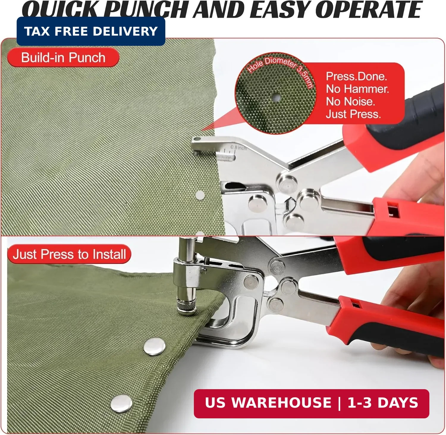 Snap Fastener Tool Kit - Heavy Duty Snap Pliers with Built-in Punching for Canva gallery
