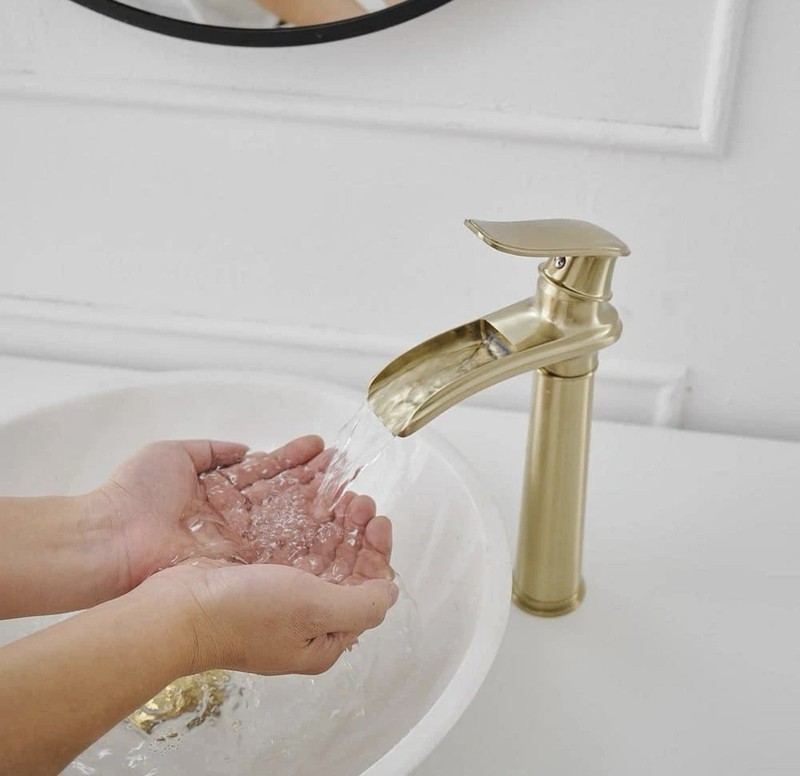 BWE Waterfall Single Handle Bathroom Sink Faucet W/Pop-up Drain in Brushed Gold gallery