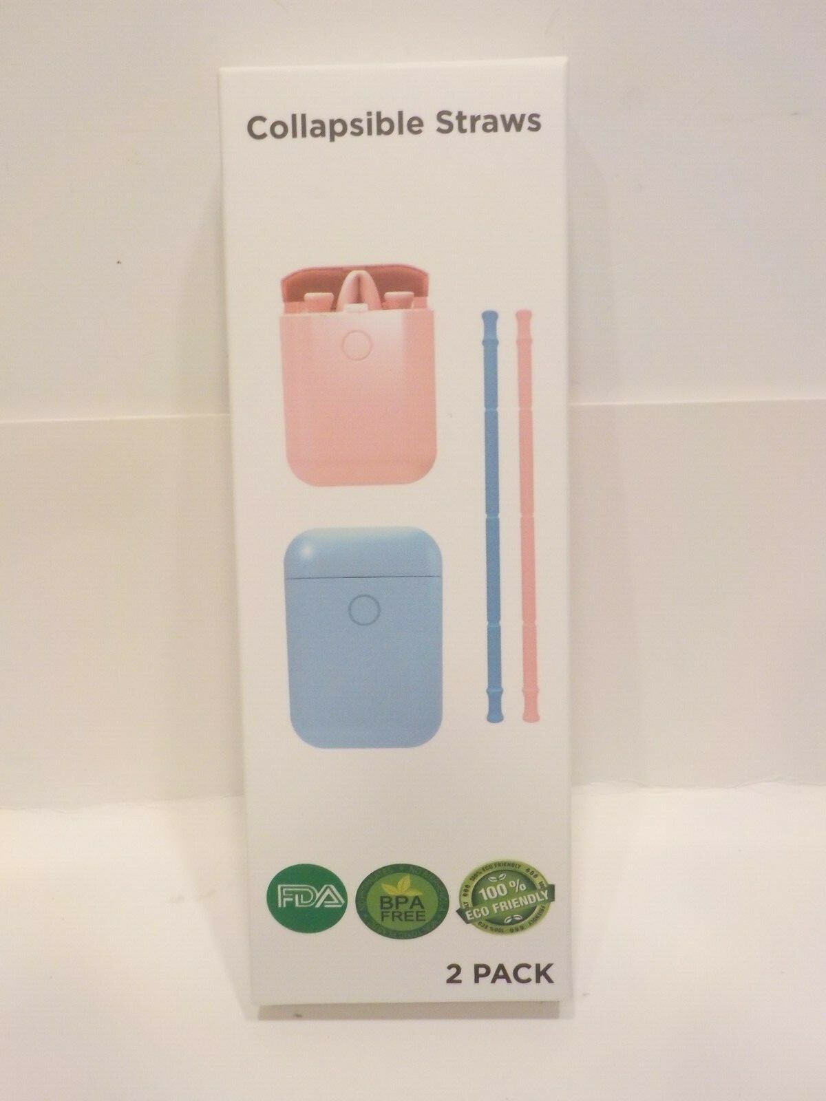 2 Pack Reusable Collapsible Silicone Straws | BPA Free, FDA Approved grey blue gallery