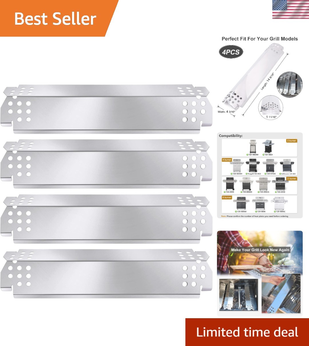Weather-Resistant Stainless Steel Grill Heat Shields for Better BBQ - 4 Pieces gallery