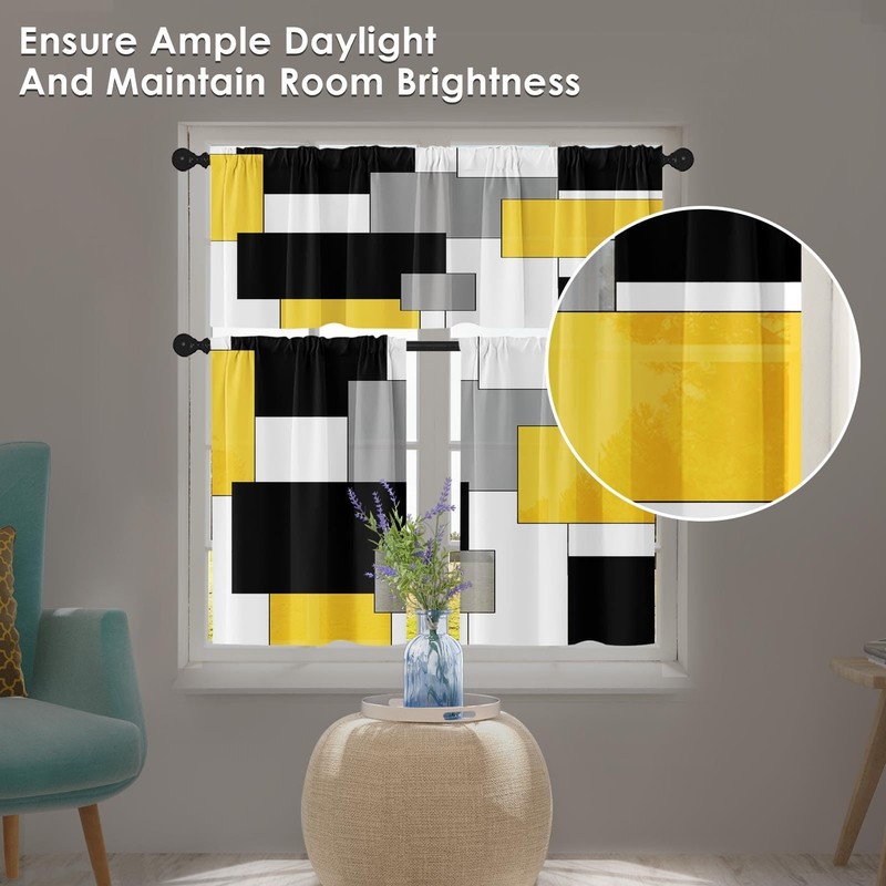 Yellow Kitchen Window Curtains Valance And Tier Set Black Grey White Modern Rod gallery