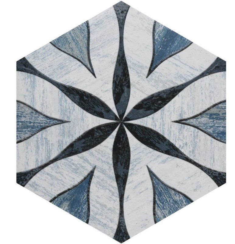 Codicer 95 Cassis Hex flower black blue 8-5/8 in x 9-7/8 in floor and wall tile gallery