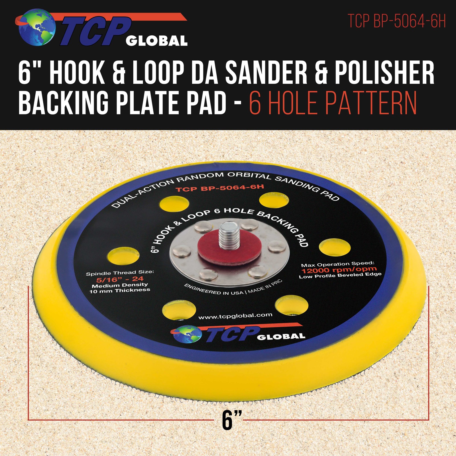 6" Hook & Loop DA Sander & Polisher Backing Plate Pad, 6 Hole, Dual-Action gallery