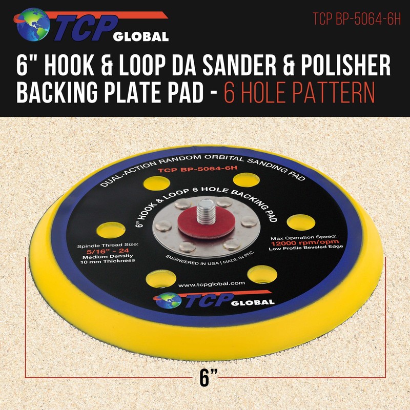 6" Hook & Loop DA Sander & Polisher Backing Plate Pad, 6 Hole, Dual-Action gallery