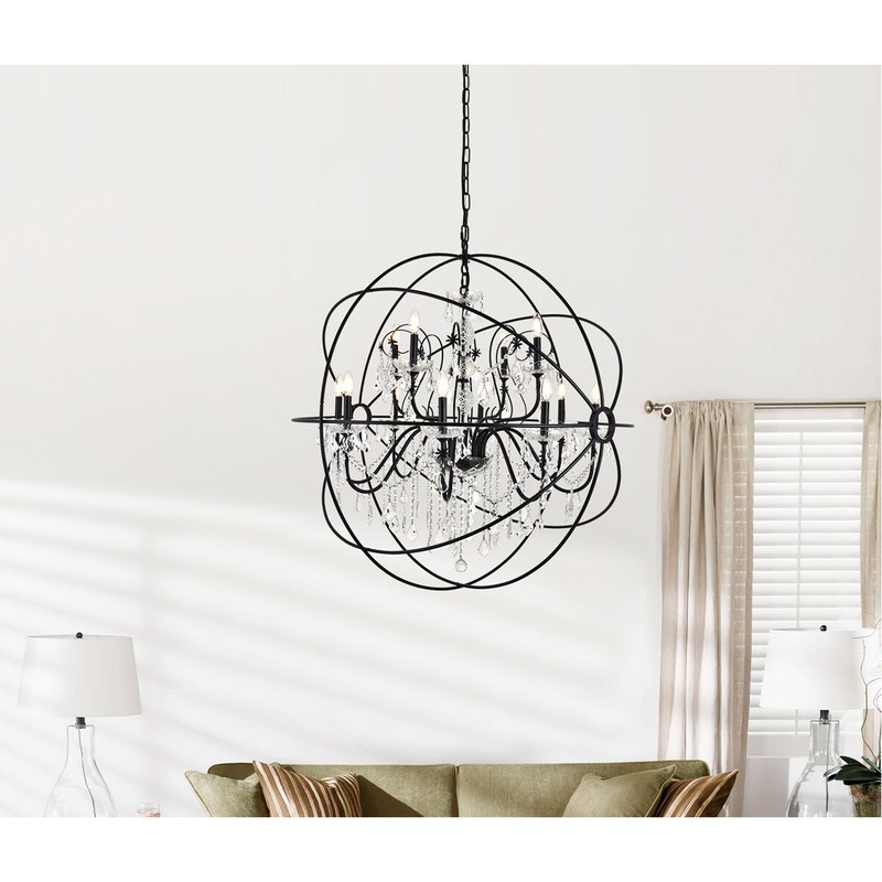 Large Crystal Chandelier Light Fixture Black Entryway Foyer or Dining Room 43" gallery