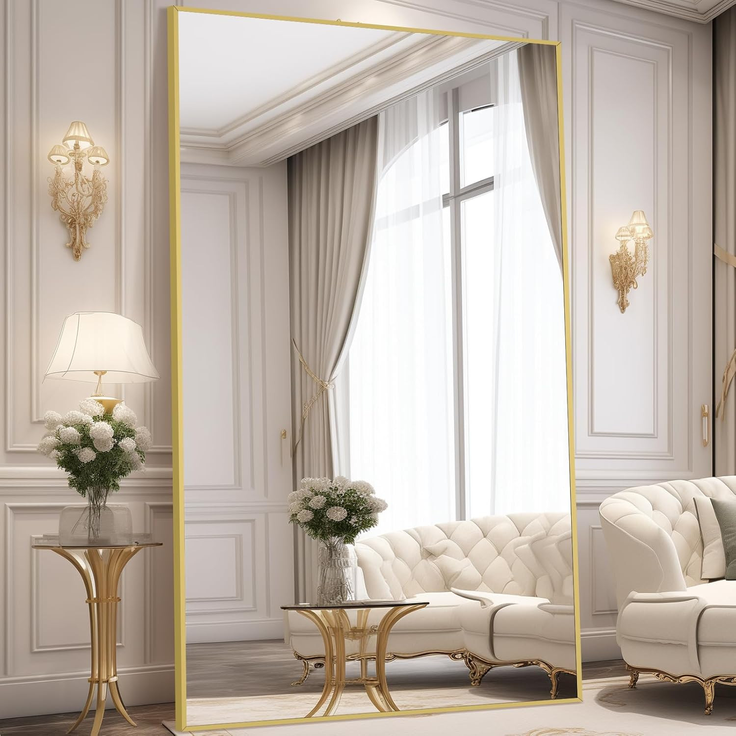 Oversized Gold Full Length Mirror 44"x72" - Freestanding & Stylish Design gallery