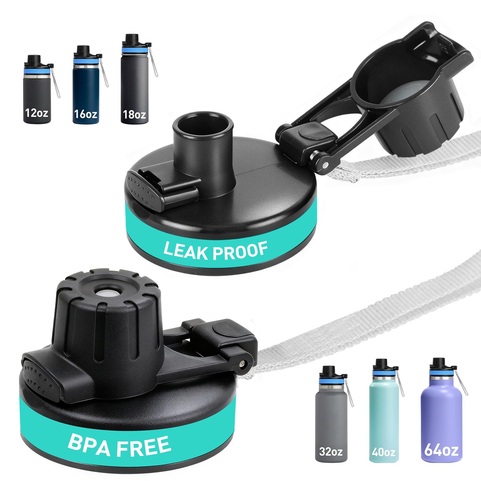 Auto Flip Lid for Hydro Flask Wide Mouth 12, 16, For 2.2'' Mouth, Black gallery