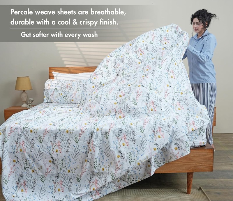 100% Cotton Percale Sheets Split King Size Cooling Bed Sheets Crisp Cotton Bed gallery