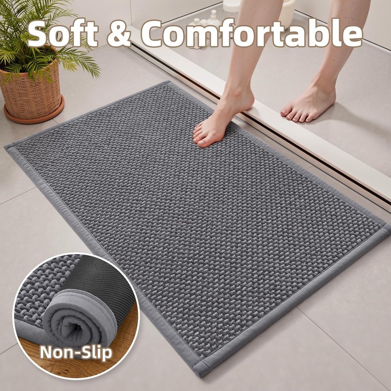 PADOOR-Bath Mat Runner-Super Absorbent Chenille Bathroom 17*59, Darkgrey&grey gallery