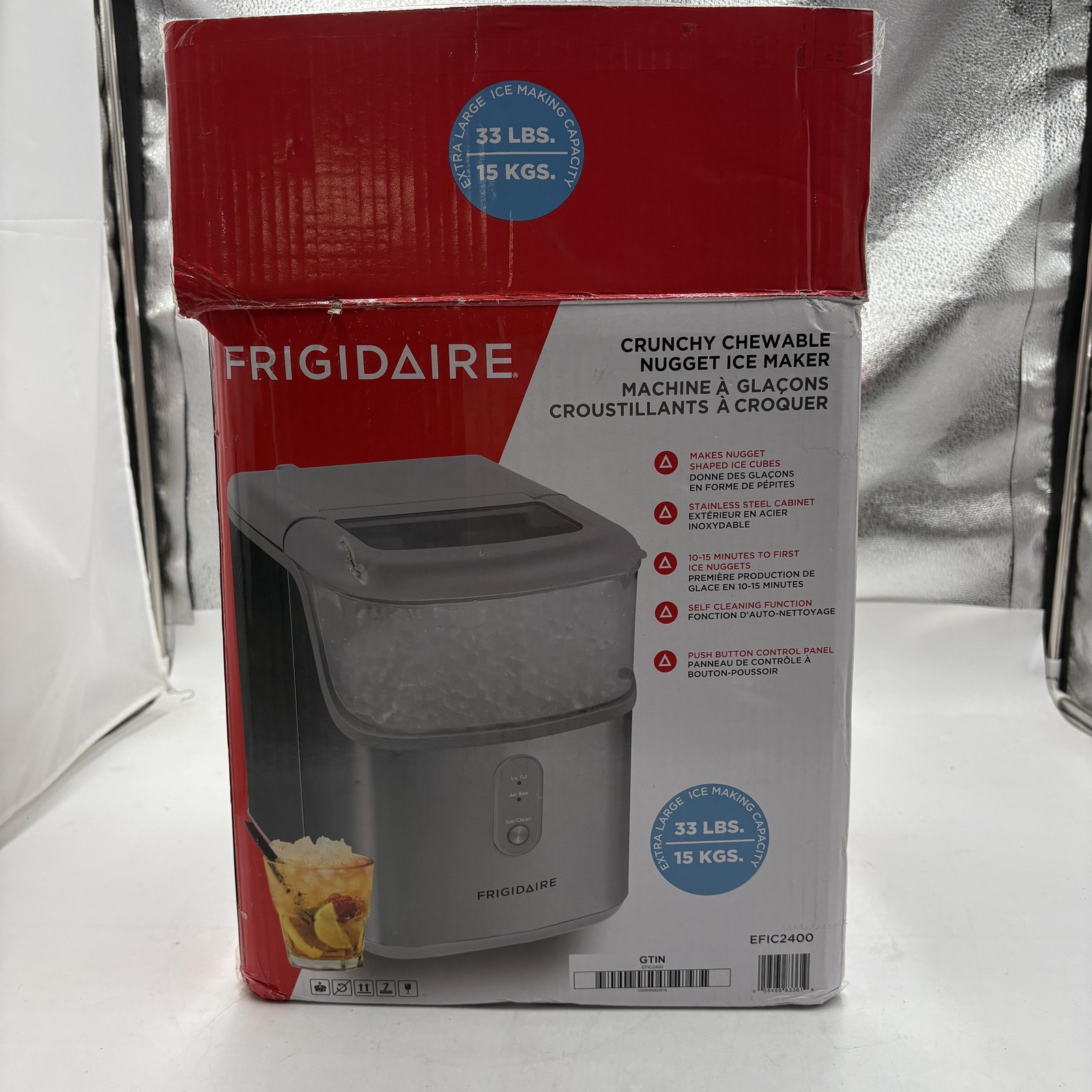 Frigidaire Countertop Chewable Crunch Nugget Ice Maker, Stainless Steel, 33lb gallery