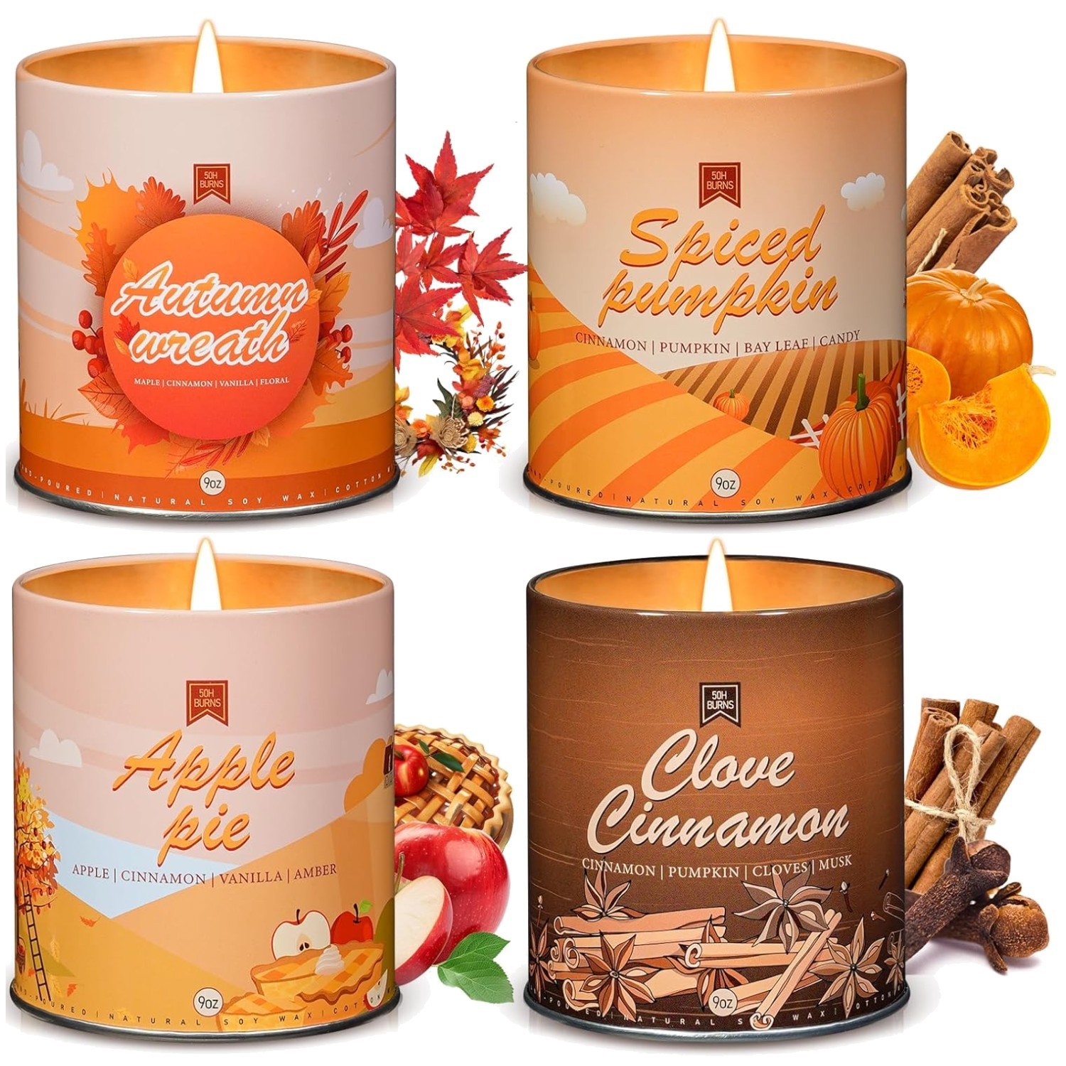 Aromatherapy Candle Gift Set: 4 Pack Seasonal Scents - Apple, Cinnamon & Pumpkin gallery
