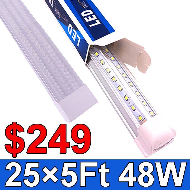 5FT LED Shop Light Bulbs 48W 5 Foot LED Tube Lights T8 Integrated Fixtures 25PCS gallery