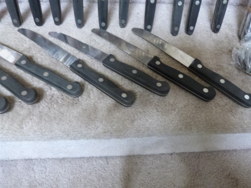 38 Piece Stainless Flatware Set 3 Rivet Black Dark Brown Melamine or Wood Handle gallery
