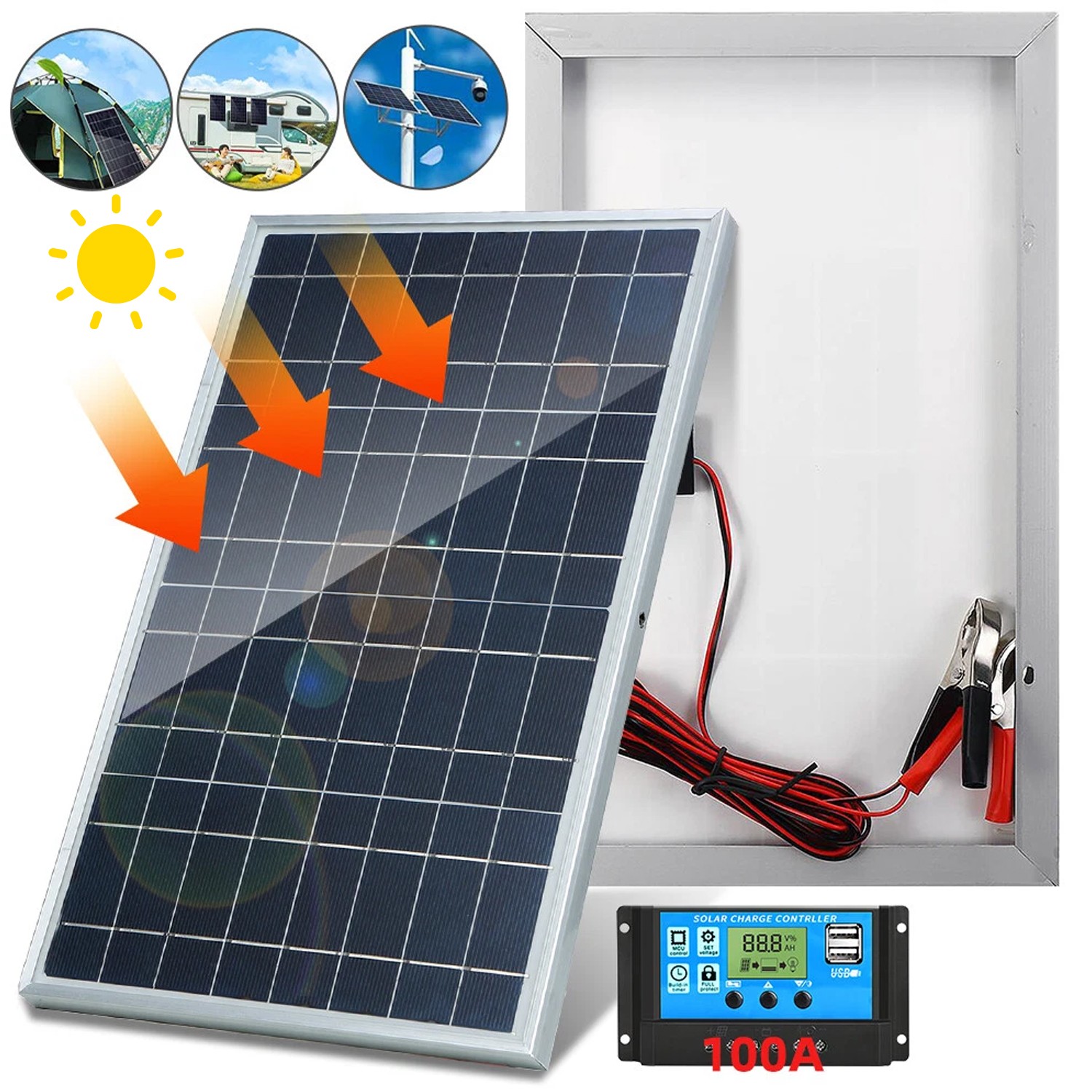 Trickle 30W Solar Panel 12V Charger Battery Charger Kit Maintainer Boat Car RV gallery