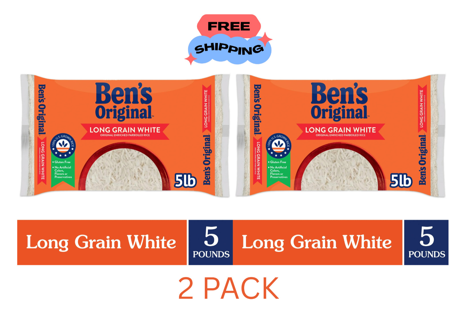 (2 PACK) BEN'S ORIGINAL Enriched Long Grain White Rice, Parboiled Rice, 5 LB Bag gallery