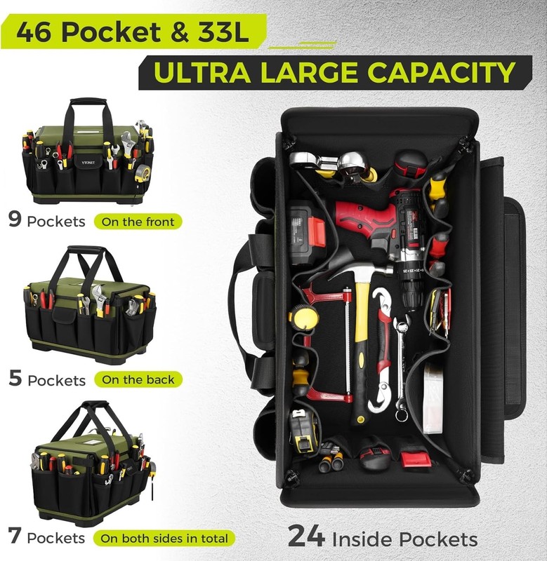 Extra Large 18-Inch Tool Bag - 46 Pocket Organizer for Electricians & Mechanics gallery