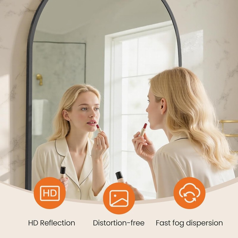 Arched Bathroom Vanity Mirror Wall Mounted Metal Framed Shatterproof Glass gallery