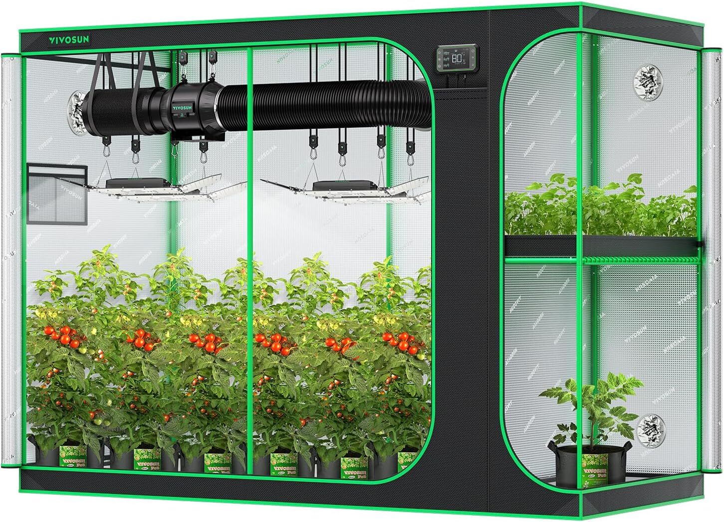 VIVOSUN 9x4ft 2-in-1 Hydroponic Grow Tent 2 Chamber 12-16 Plants 108"x48"x80" gallery