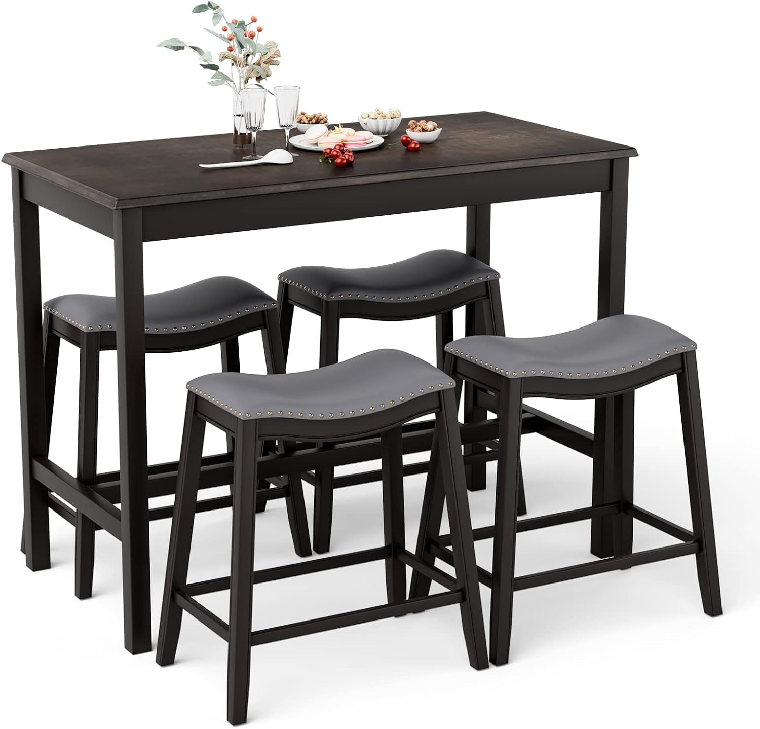 Stylish 5-Piece Counter Height Dining Table Set for 4 - Space-Saving Design gallery