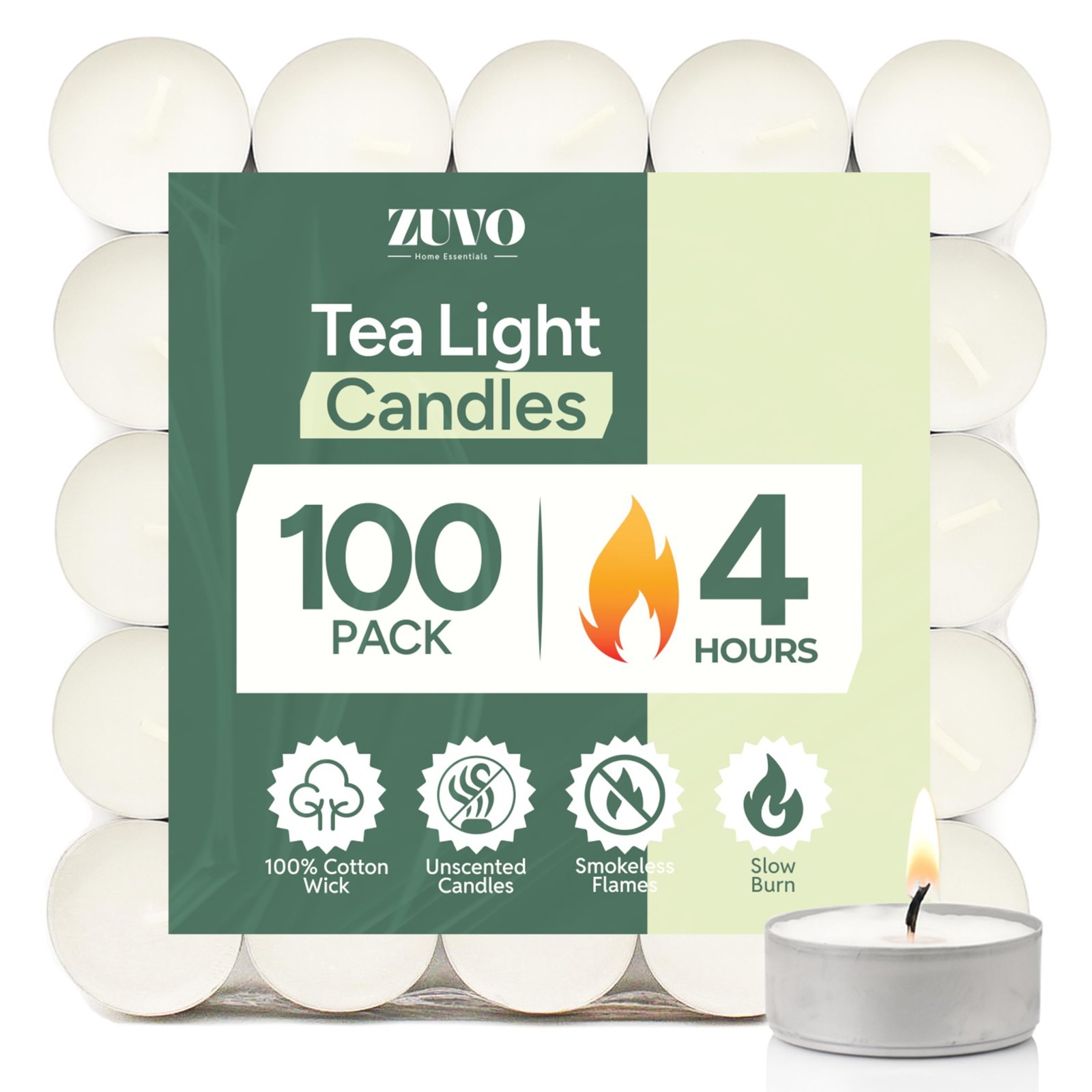 100 Pack Tea Light Candles - 4 Hour Burn, Smokeless & Unscented - Perfect for We gallery