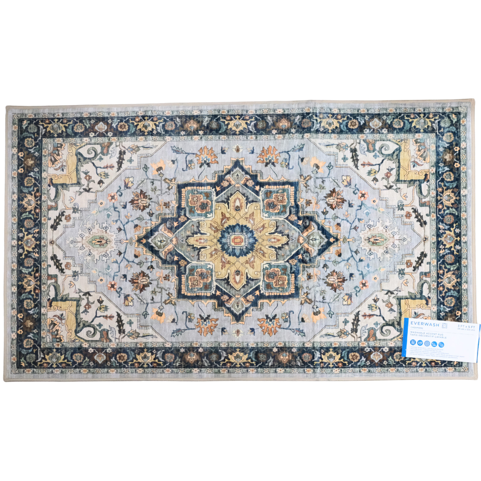 EVERWASH Light Grey Cashmere Washable Accent Rug 3FTx5FT Anti-Slip 91cm x 153cm gallery