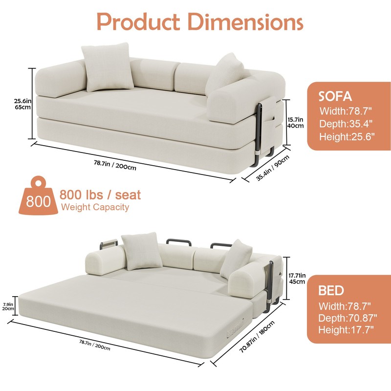 Space-Saving Compression Sofa Corduroy Skin-friendly Sleeper Bed Instant Setup gallery
