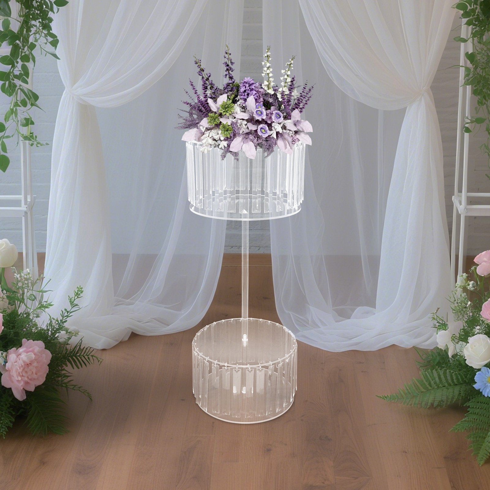 30*75cm Acrylic Flower Rack,2-tier Flower Stand With Hanging Pendants Forwedding gallery