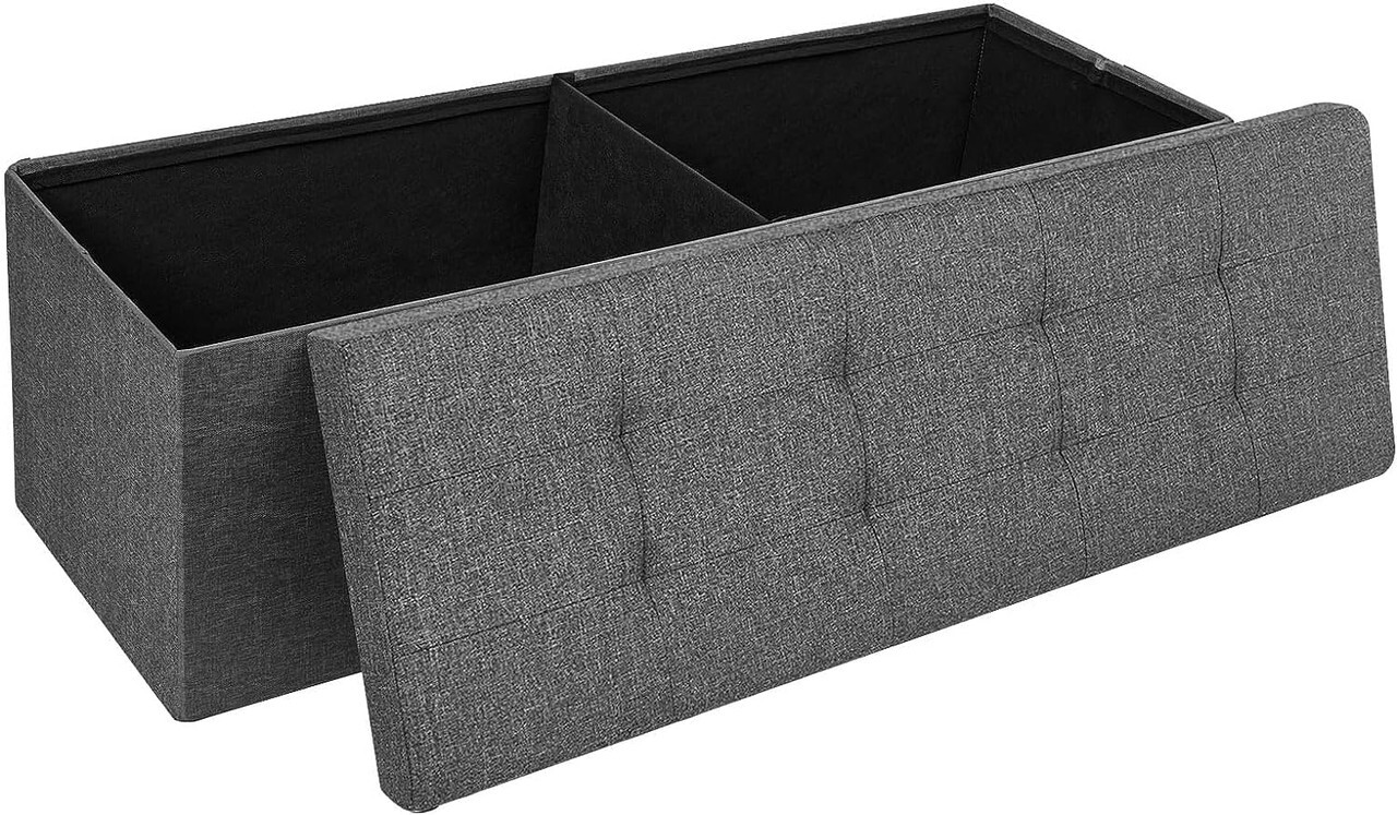 Storage Ottoman Bench Folding Chest Footrest Stool MDF Frame Lid Dark 43" gallery
