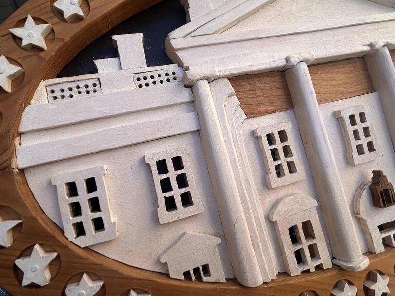 White House Intarsia Pattern - COMPLETED 4.11 pounds, 23-1/2” wide wall art gallery