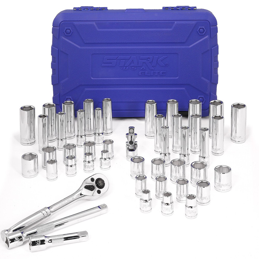 47pcs 3/8 in. Drive Socket Set (SAE/MM) 90T Ratchet Extension Bar 6pt Socket Set