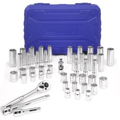 47pcs 3/8 in. Drive Socket Set (SAE/MM) 90T Ratchet Extension Bar 6pt Socket Set