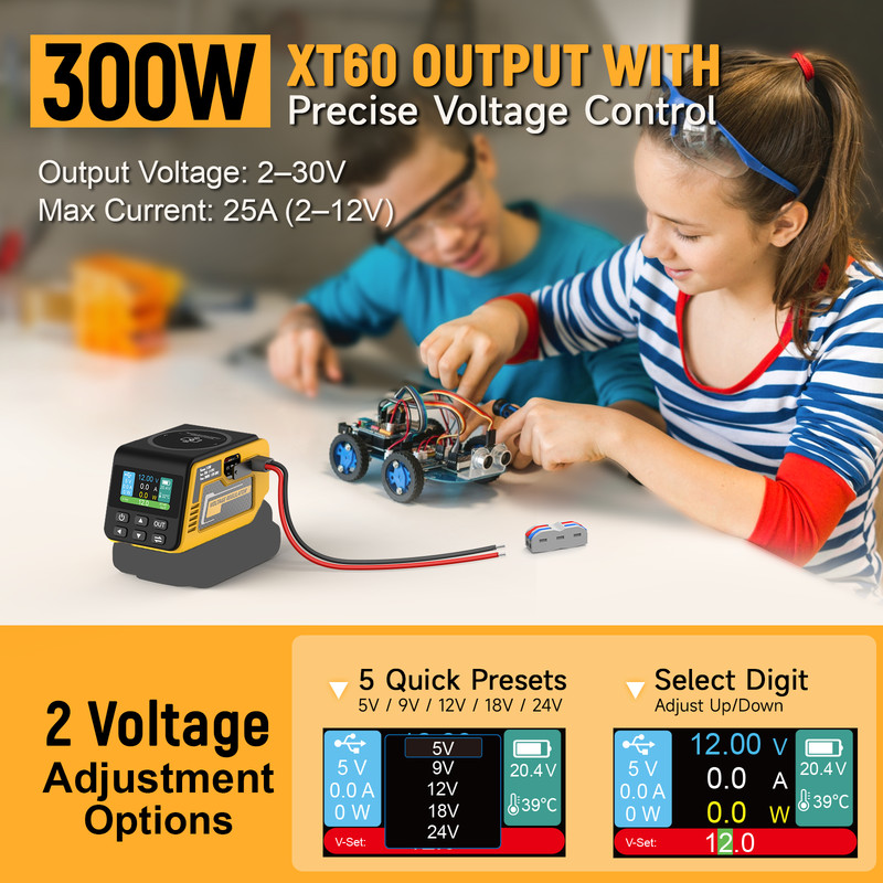 300W Adjustable Voltage Regulator Compatible with Dewalt 20V Battery, DC 2-30V gallery