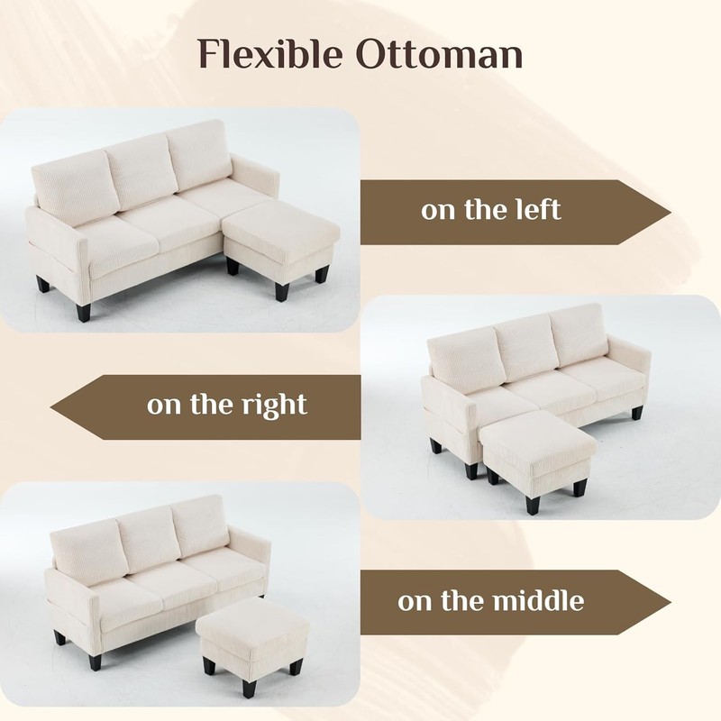 Small Sectional Couch L Shaped Sofa W/ Movable Storage Ottoman Corduroy gallery