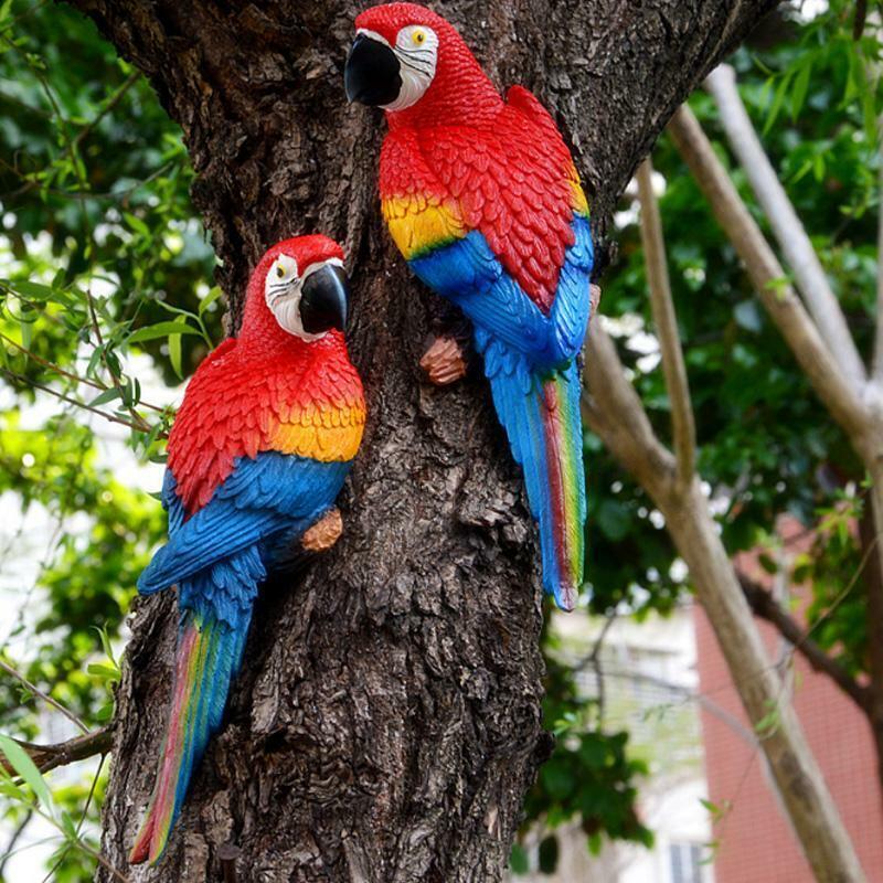 Resin Simulation Parrot Birds Sculpture Cute Wall Hanging Crafts Tree Decor DIY gallery