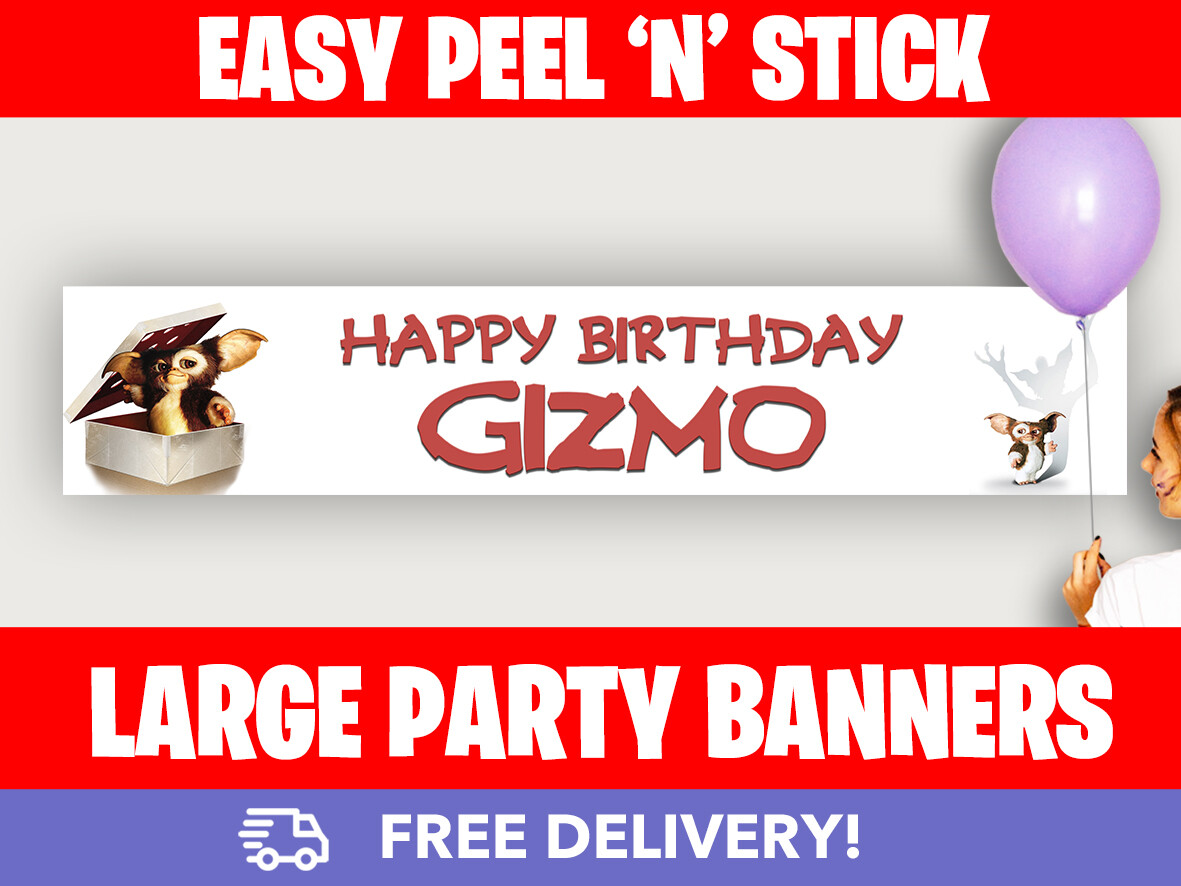 Gremlins Gizmo Personalised Birthday Party Self Adhesive Banner - 110cm x 21.5cm gallery