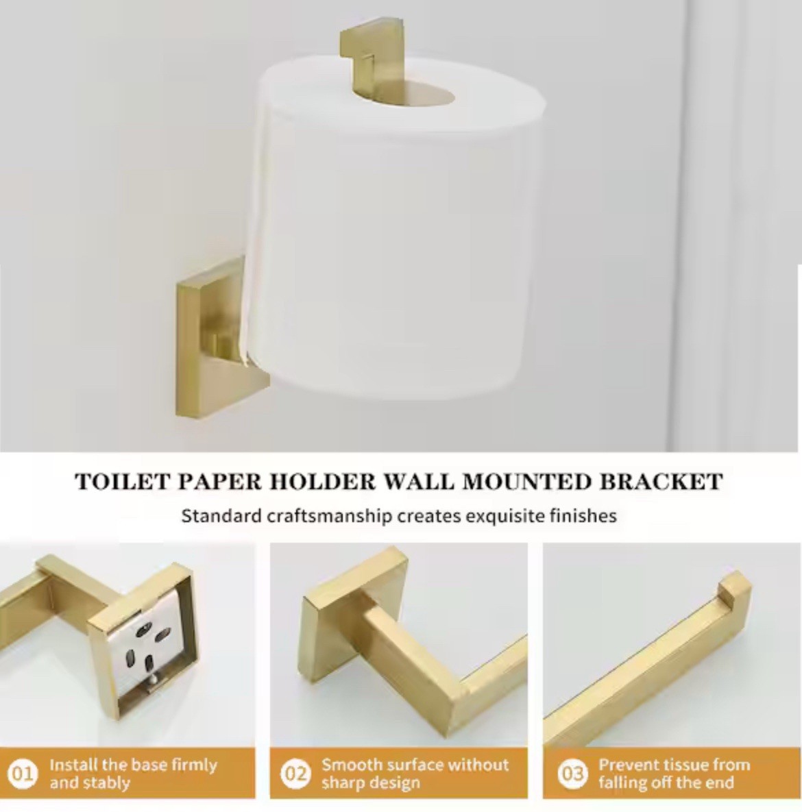 Wall Mounted Toilet Paper Holder Extended Tissue Holder/ Brushed Gold gallery