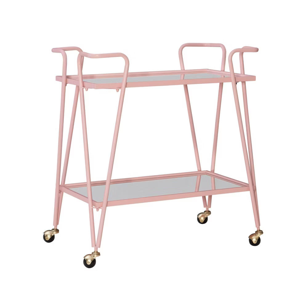 Mid-Century Modern Iron Frame 2 Mirrored Glass Shelves Locking Wheels Bar Cart gallery