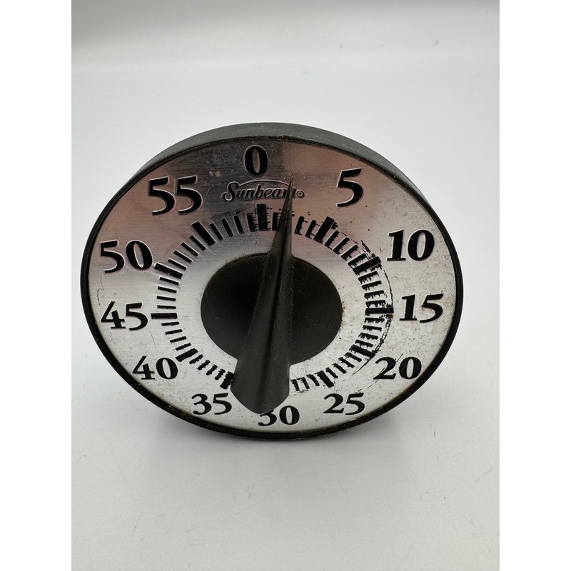 Vintage Sunbeam Mechanical Kitchen Timer 60 Minute Manual Wind Up Silver Black gallery