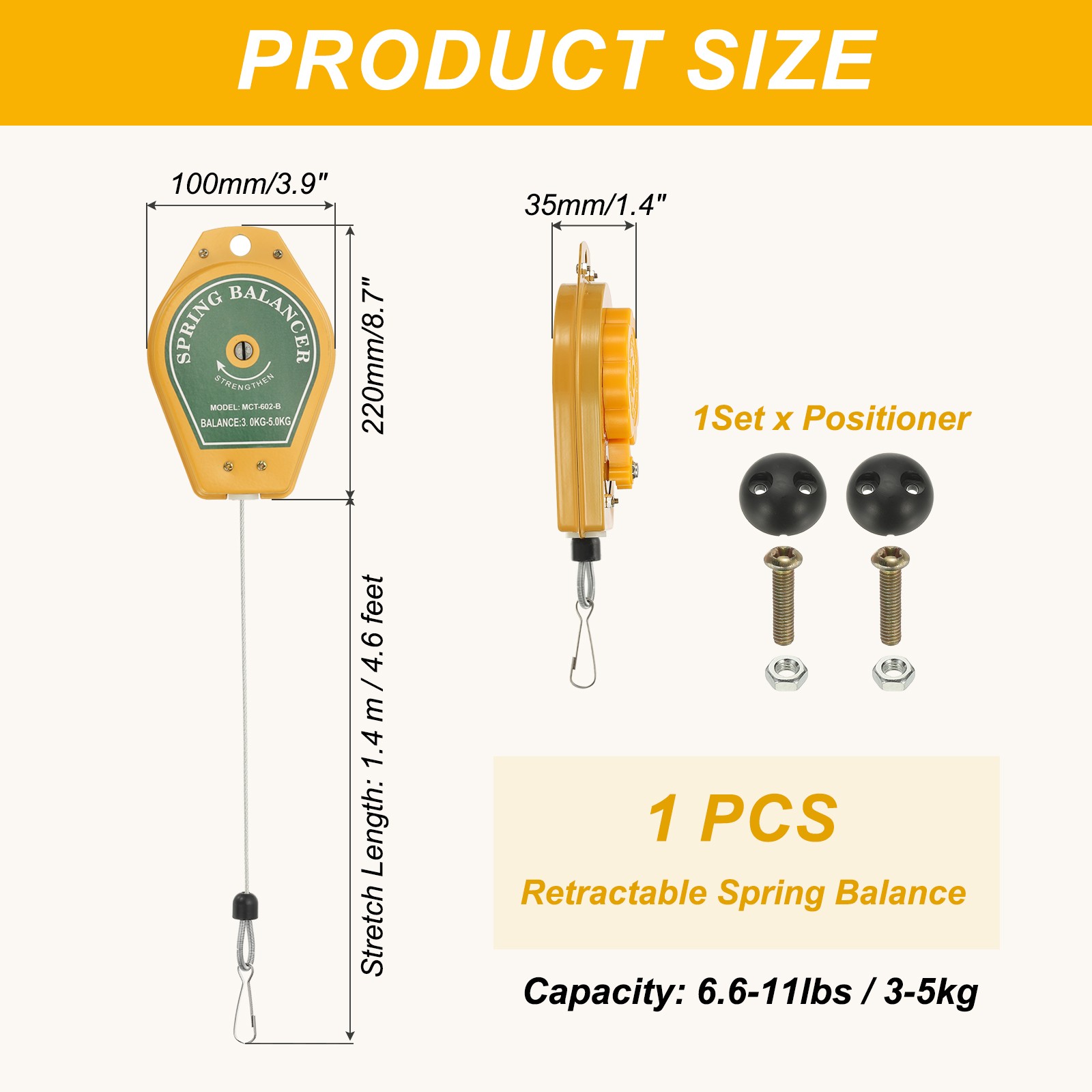 Retractable Spring Scale 6.6-11lbs Adjustable 4.4ft for Tool Yellow gallery