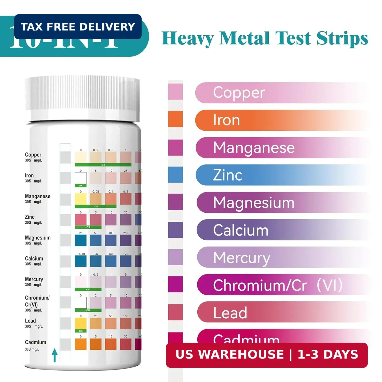 Heavy Metals Water Test Strips (100 Strips) -10in1 Home Water Testing Kit for Ir gallery