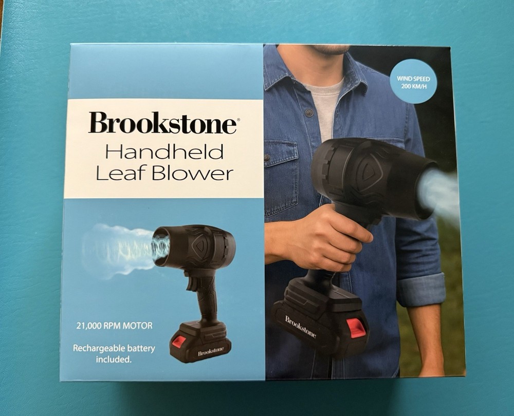 BROOKSTONE HANDHELD LEAF & DEBRIS BLOWER 21,000 RPM RECHARGABLE BATTERY NIB