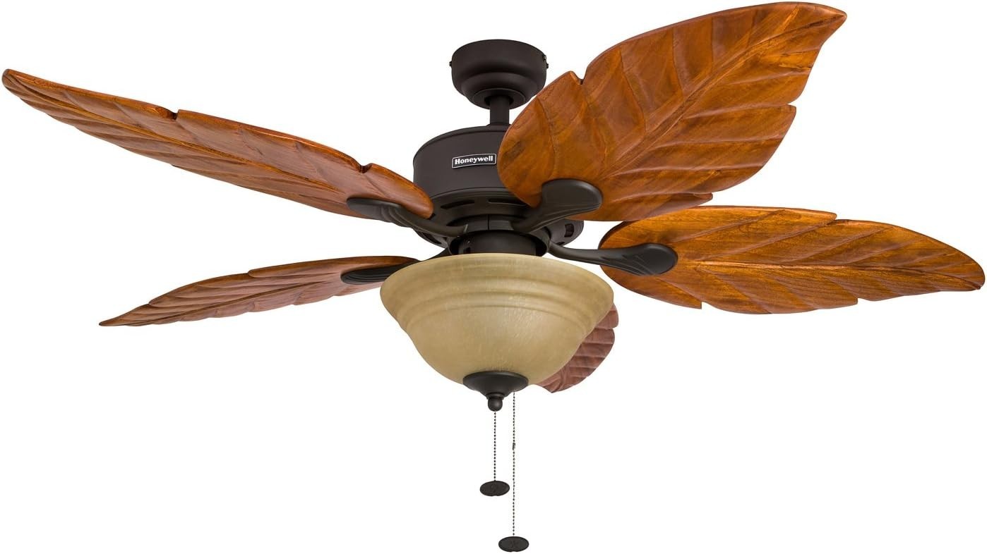 Tropical 52" LED Ceiling Fan with Light & Hand Carved Wood Blades - Bronze gallery
